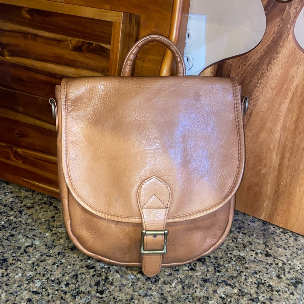 HOBO International vintage brown leather backpack messenger bag